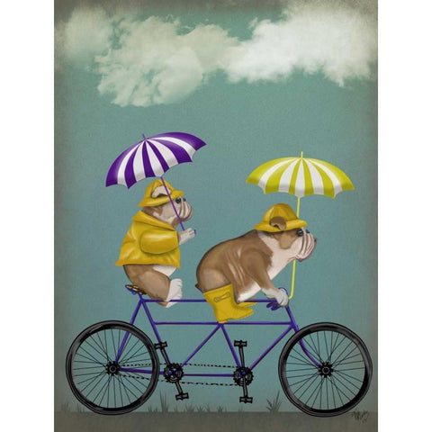 English Bulldog Tandem Black Modern Wood Framed Art Print with Double Matting by Fab Funky