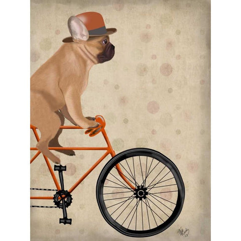 French Bulldog on Bicycle White Modern Wood Framed Art Print by Fab Funky