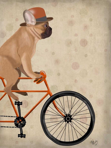 French Bulldog on Bicycle Black Ornate Wood Framed Art Print with Double Matting by Fab Funky