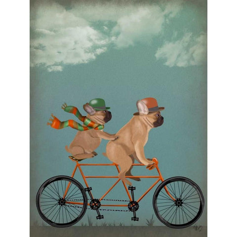 French Bulldog Tandem Black Modern Wood Framed Art Print with Double Matting by Fab Funky