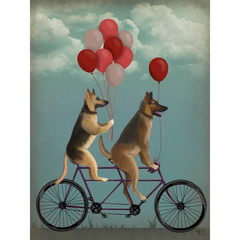 German Shepherd Tandem White Modern Wood Framed Art Print by Fab Funky