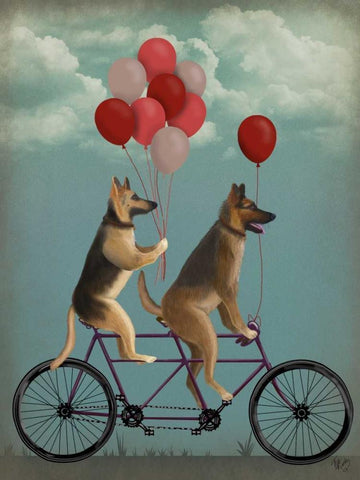 German Shepherd Tandem White Modern Wood Framed Art Print with Double Matting by Fab Funky