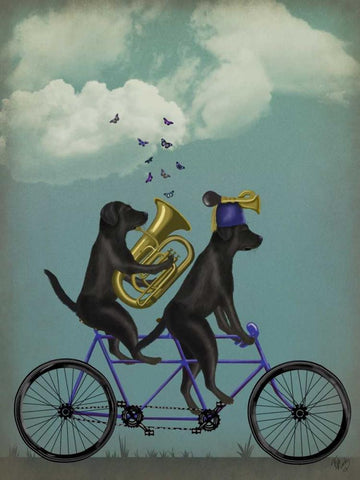 Black Labrador Tandem Black Ornate Wood Framed Art Print with Double Matting by Fab Funky