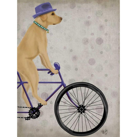 Yellow Labrador on Bicycle White Modern Wood Framed Art Print by Fab Funky