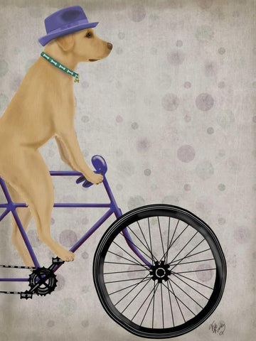 Yellow Labrador on Bicycle Black Ornate Wood Framed Art Print with Double Matting by Fab Funky