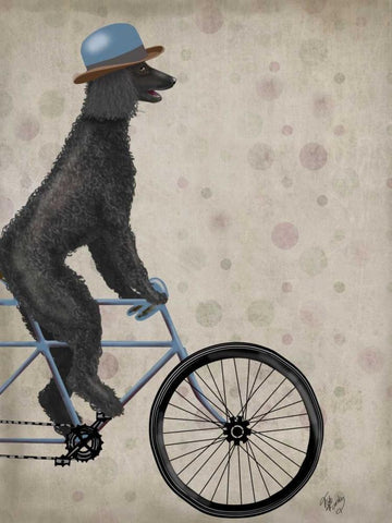 Poodle on Bicycle, Black Black Ornate Wood Framed Art Print with Double Matting by Fab Funky