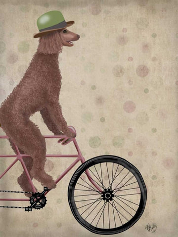 Poodle on Bicycle, Brown Black Ornate Wood Framed Art Print with Double Matting by Fab Funky