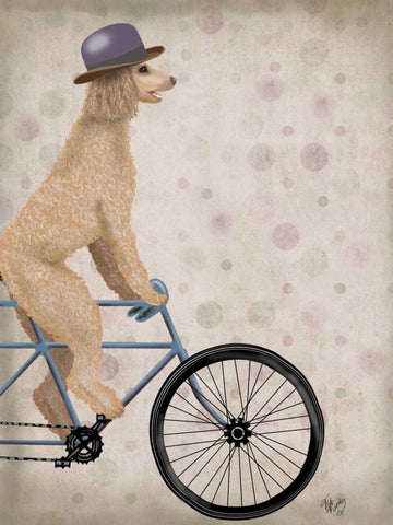 Poodle on Bicycle, Cream White Modern Wood Framed Art Print with Double Matting by Fab Funky