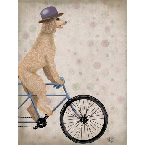 Poodle on Bicycle, Cream Gold Ornate Wood Framed Art Print with Double Matting by Fab Funky