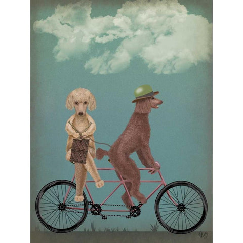 Poodle Tandem Gold Ornate Wood Framed Art Print with Double Matting by Fab Funky