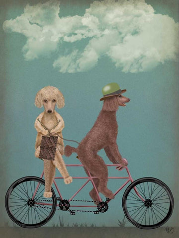 Poodle Tandem Black Ornate Wood Framed Art Print with Double Matting by Fab Funky