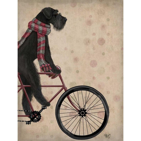 Schnauzer on Bicycle, Black White Modern Wood Framed Art Print by Fab Funky