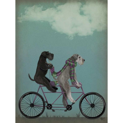 Schnauzer Tandem White Modern Wood Framed Art Print by Fab Funky