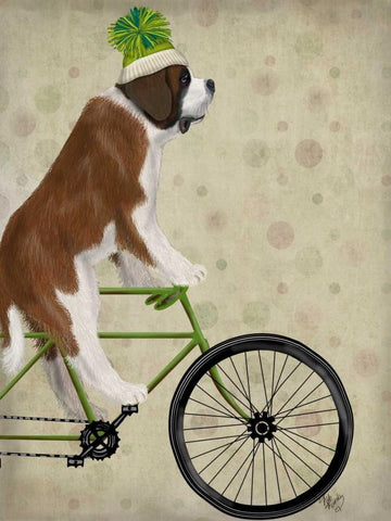 St Bernard on Bicycle White Modern Wood Framed Art Print with Double Matting by Fab Funky