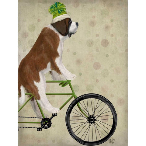 St Bernard on Bicycle Gold Ornate Wood Framed Art Print with Double Matting by Fab Funky