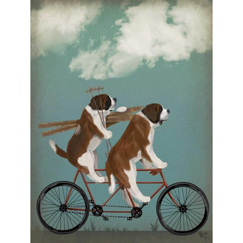 St Bernard Tandem White Modern Wood Framed Art Print by Fab Funky