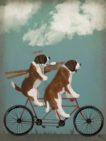 St Bernard Tandem White Modern Wood Framed Art Print with Double Matting by Fab Funky