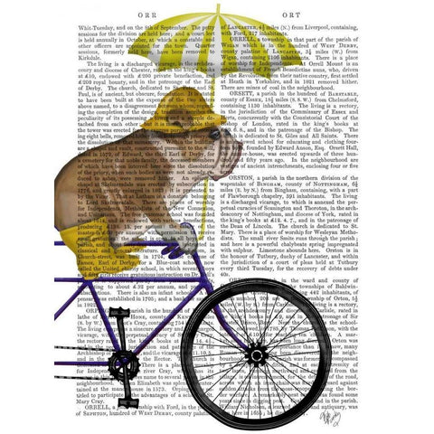 English Bulldog on Bicycle Black Modern Wood Framed Art Print with Double Matting by Fab Funky