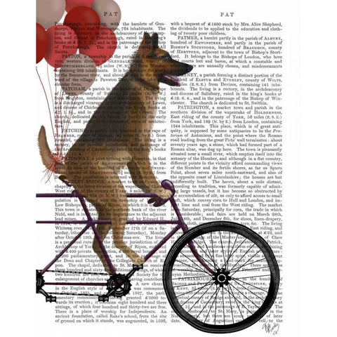 German Shepherd on Bicycle Gold Ornate Wood Framed Art Print with Double Matting by Fab Funky