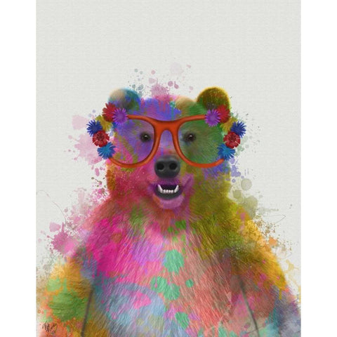 Rainbow Splash Bear Gold Ornate Wood Framed Art Print with Double Matting by Fab Funky