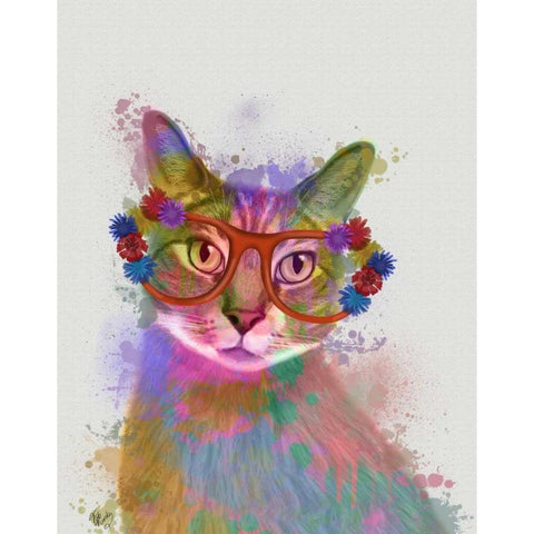 Rainbow Splash Cat 1 Gold Ornate Wood Framed Art Print with Double Matting by Fab Funky