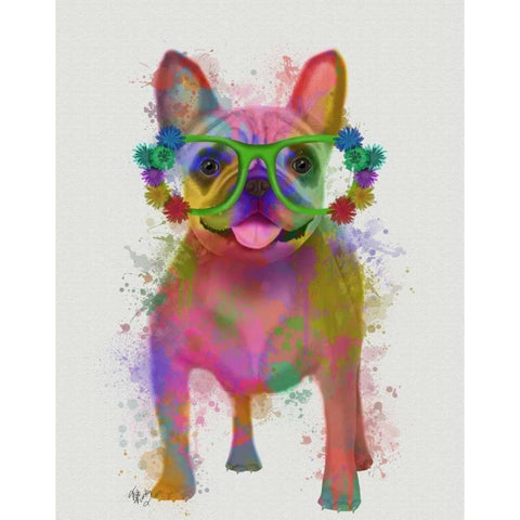 Rainbow Splash French Bulldog, Full Gold Ornate Wood Framed Art Print with Double Matting by Fab Funky