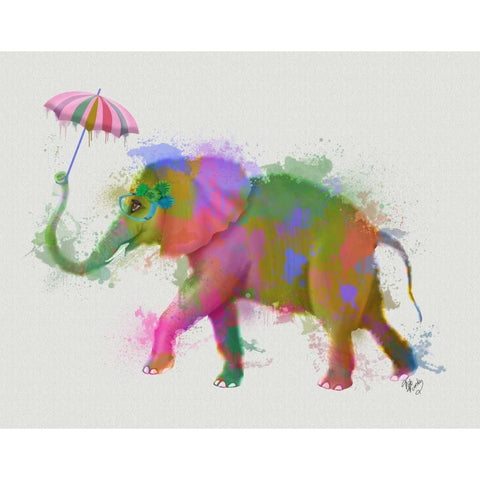 Rainbow Splash Elephant Black Modern Wood Framed Art Print with Double Matting by Fab Funky