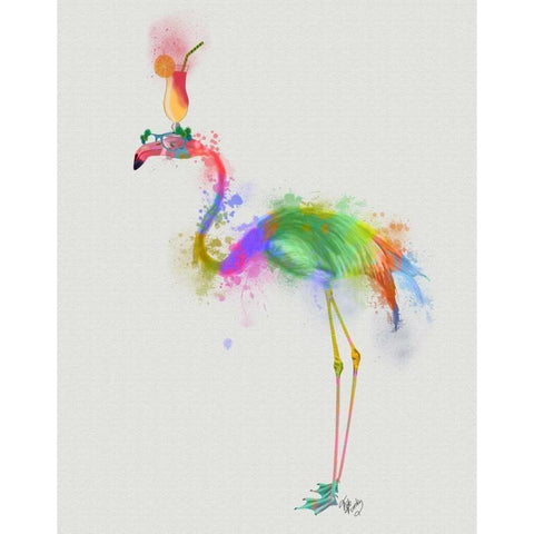 Rainbow Splash Flamingo 1 Gold Ornate Wood Framed Art Print with Double Matting by Fab Funky