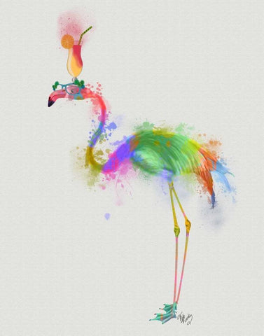 Rainbow Splash Flamingo 1 White Modern Wood Framed Art Print with Double Matting by Fab Funky