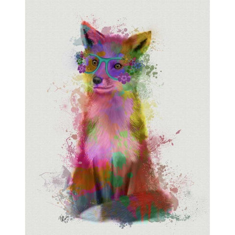 Rainbow Splash Fox 1 Gold Ornate Wood Framed Art Print with Double Matting by Fab Funky