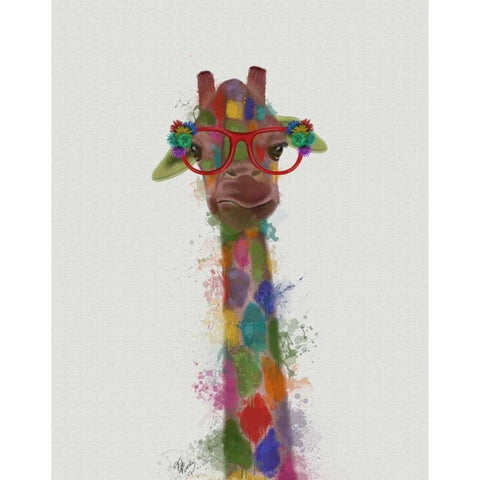 Rainbow Splash Giraffe 3 Black Modern Wood Framed Art Print with Double Matting by Fab Funky