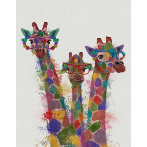 Rainbow Splash Giraffe Trio Black Modern Wood Framed Art Print with Double Matting by Fab Funky