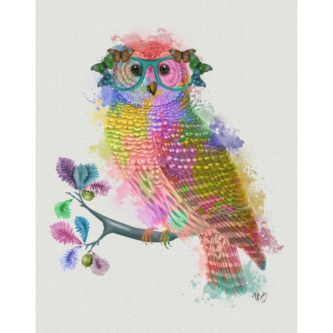 Rainbow Splash Owl Black Modern Wood Framed Art Print with Double Matting by Fab Funky