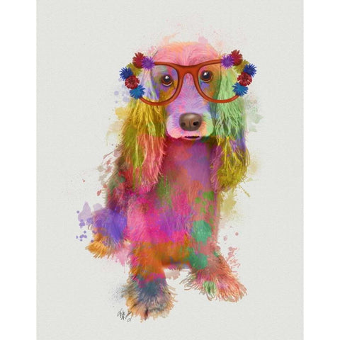 Rainbow Splash Cocker Spaniel, Full Gold Ornate Wood Framed Art Print with Double Matting by Fab Funky