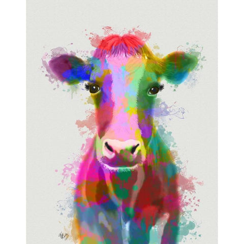 Rainbow Splash Cow Gold Ornate Wood Framed Art Print with Double Matting by Fab Funky