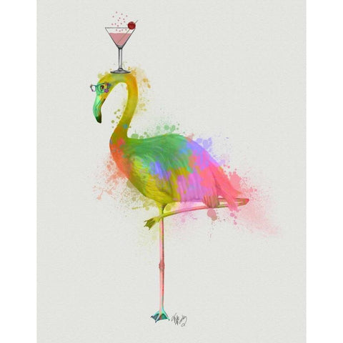 Rainbow Splash Flamingo 2 Black Modern Wood Framed Art Print with Double Matting by Fab Funky