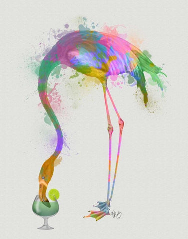 Rainbow Splash Flamingo 3 Black Ornate Wood Framed Art Print with Double Matting by Fab Funky