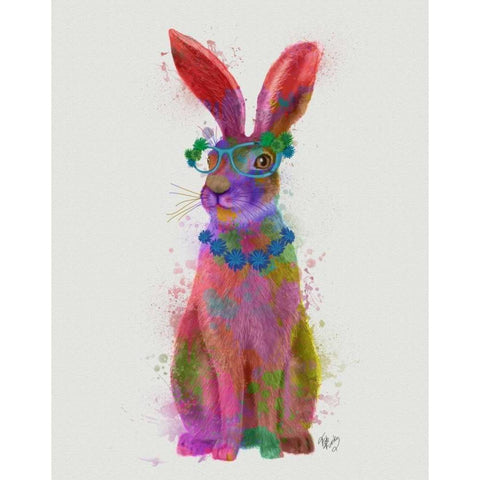 Rainbow Splash Rabbit 2, Full Black Modern Wood Framed Art Print with Double Matting by Fab Funky