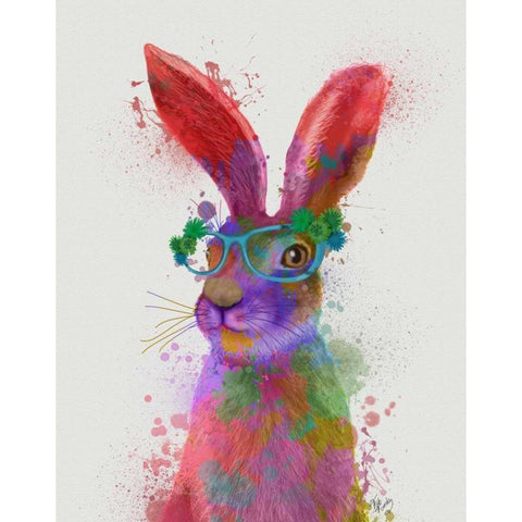 Rainbow Splash Rabbit 2, Portrait Black Modern Wood Framed Art Print with Double Matting by Fab Funky