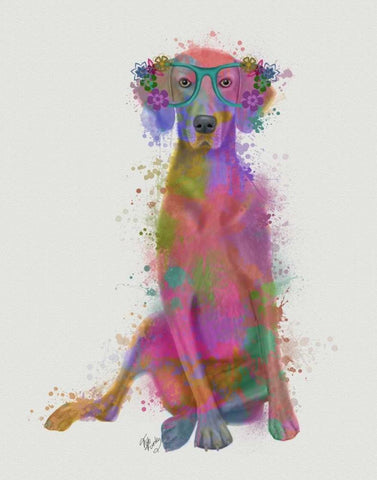 Rainbow Splash Weimaraner, Full Black Ornate Wood Framed Art Print with Double Matting by Fab Funky