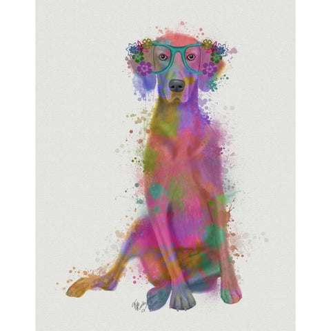 Rainbow Splash Weimaraner, Full Gold Ornate Wood Framed Art Print with Double Matting by Fab Funky