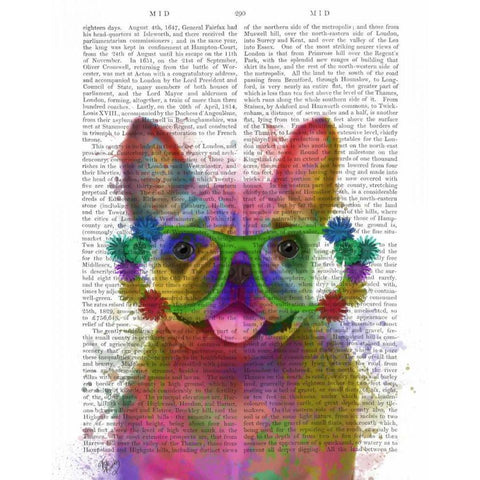 Rainbow Splash French Bulldog, Portrait Gold Ornate Wood Framed Art Print with Double Matting by Fab Funky