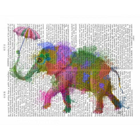 Rainbow Splash Elephant White Modern Wood Framed Art Print by Fab Funky