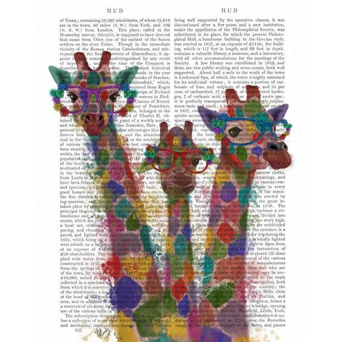 Rainbow Splash Giraffe Trio White Modern Wood Framed Art Print by Fab Funky