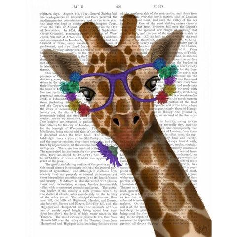 Chewing Giraffe 1 White Modern Wood Framed Art Print by Fab Funky