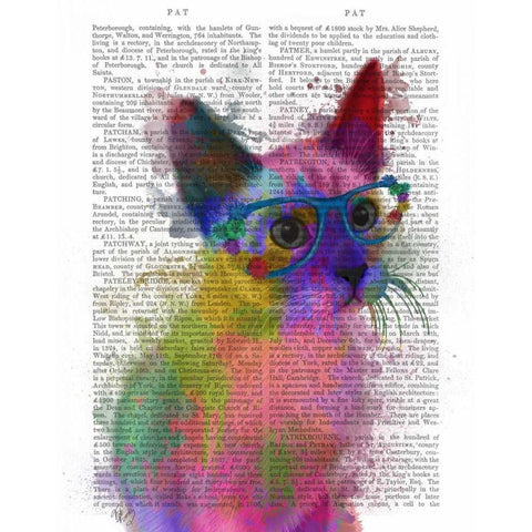 Rainbow Splash Cat 2 White Modern Wood Framed Art Print by Fab Funky