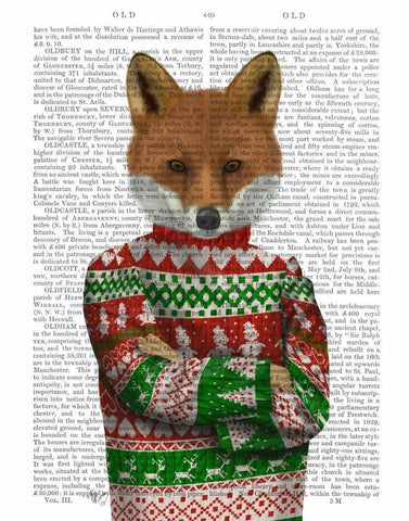 Fox in Christmas Sweater Black Ornate Wood Framed Art Print with Double Matting by Fab Funky