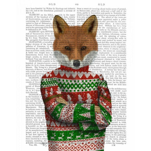 Fox in Christmas Sweater White Modern Wood Framed Art Print by Fab Funky