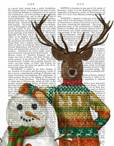 Deer in Christmas Sweater with Snowman White Modern Wood Framed Art Print with Double Matting by Fab Funky