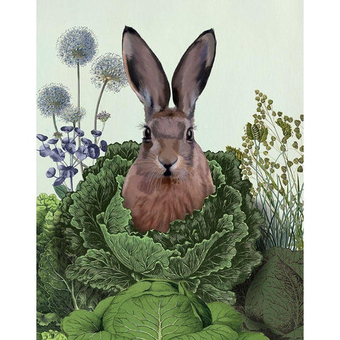 Cabbage Patch Rabbit 1 White Modern Wood Framed Art Print by Fab Funky